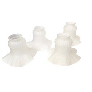 Set Of 4 Frosted Glass Lamp Shades With Ruffled Edge & Textured Pattern